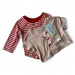 Cat & Jack Baby Holiday Long Sleeve Shirt Bundle – Candy Cane & Red Stripe 12M